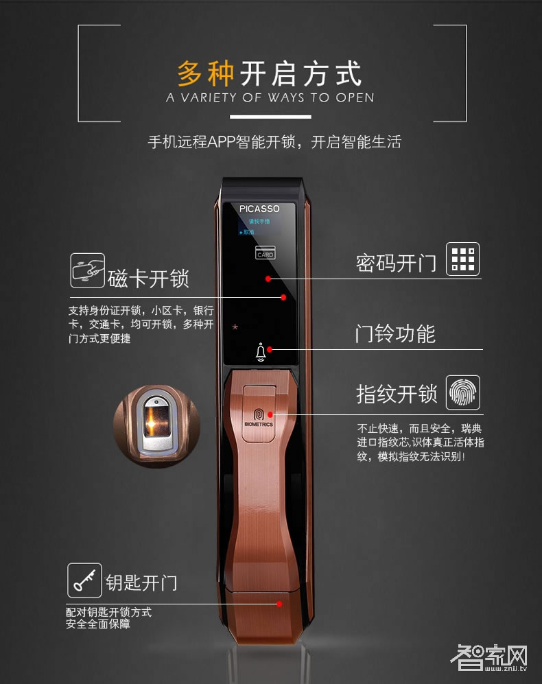 畢加索全自動指紋鎖 高端全智能指紋鎖 APP遠程手機開鎖