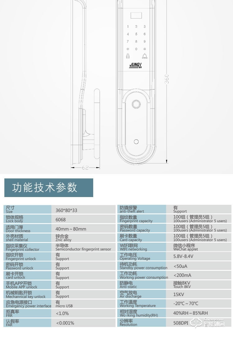 駿奇多功能智能門鎖 APP組合感應(yīng)電子鎖